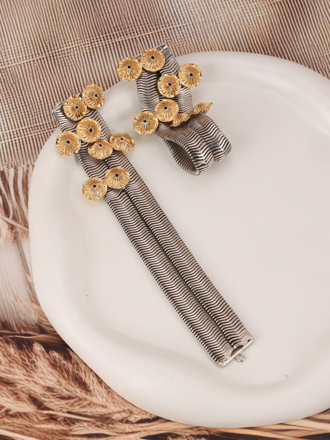 

Trupti Mohta Rhodium-Plated Contemporary Drop Earrings, Silver