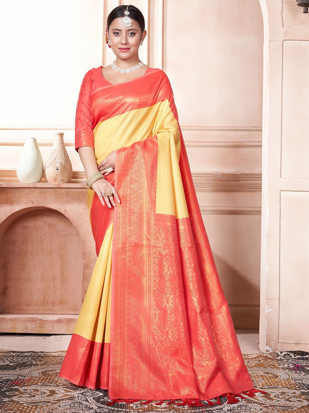 

LeeliPeeri Designer Woven Design Zari Silk Blend Kanjeevaram Saree, Yellow