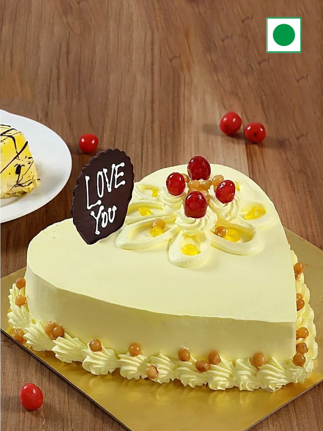 

fnp Butterscotch Flavor Eggless Heart Cake-500g, Yellow