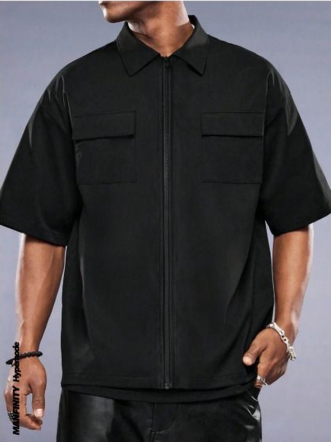 

AVEJO Men Polo Collar Pockets T-shirt, Black