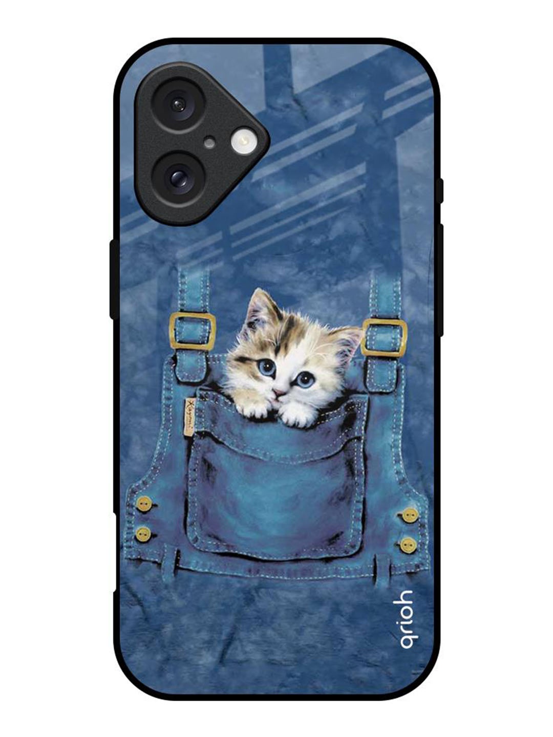 

QRIOH Kitty In Pocket Printed iPhone 16 Back Case, Blue