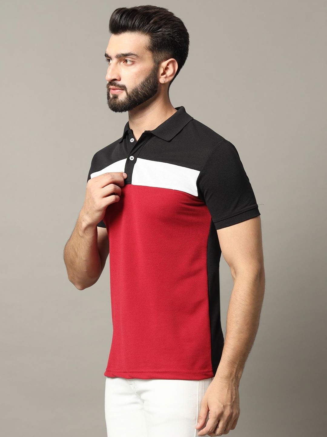 

RELANE Men Colourblocked Polo Collar Cotton Slim Fit T-shirt, Maroon