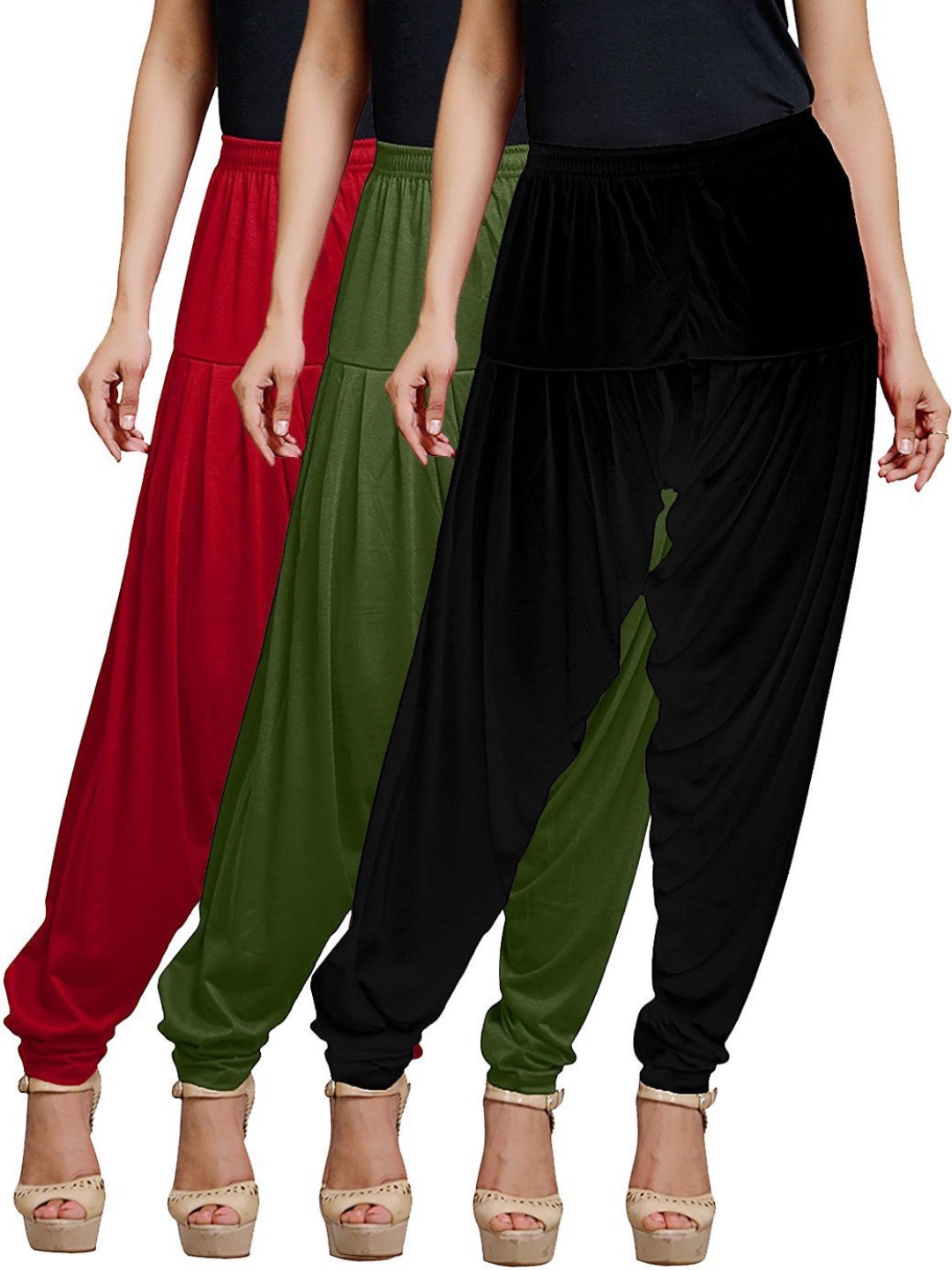 

AFRA GARMENTS Women Pack Of 3 Mid-Rise Loose-Fit Patiala, Green