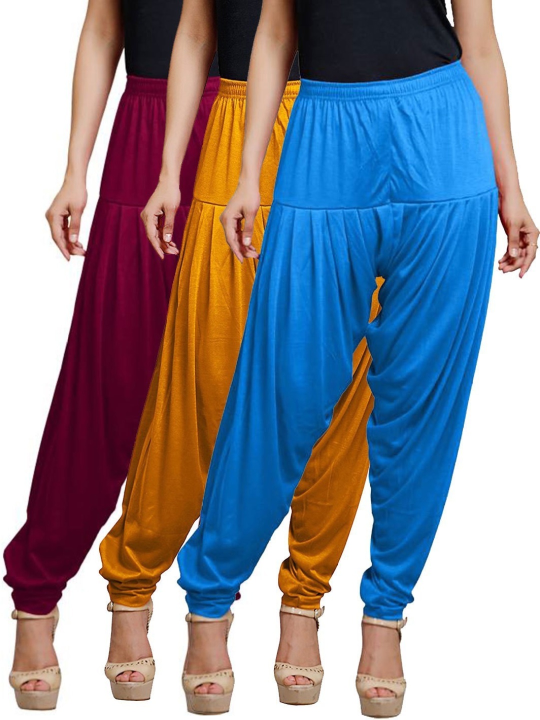 

AFRA GARMENTS Women Pack Of 3 Mid Rise Loose Fit Patiala, Blue