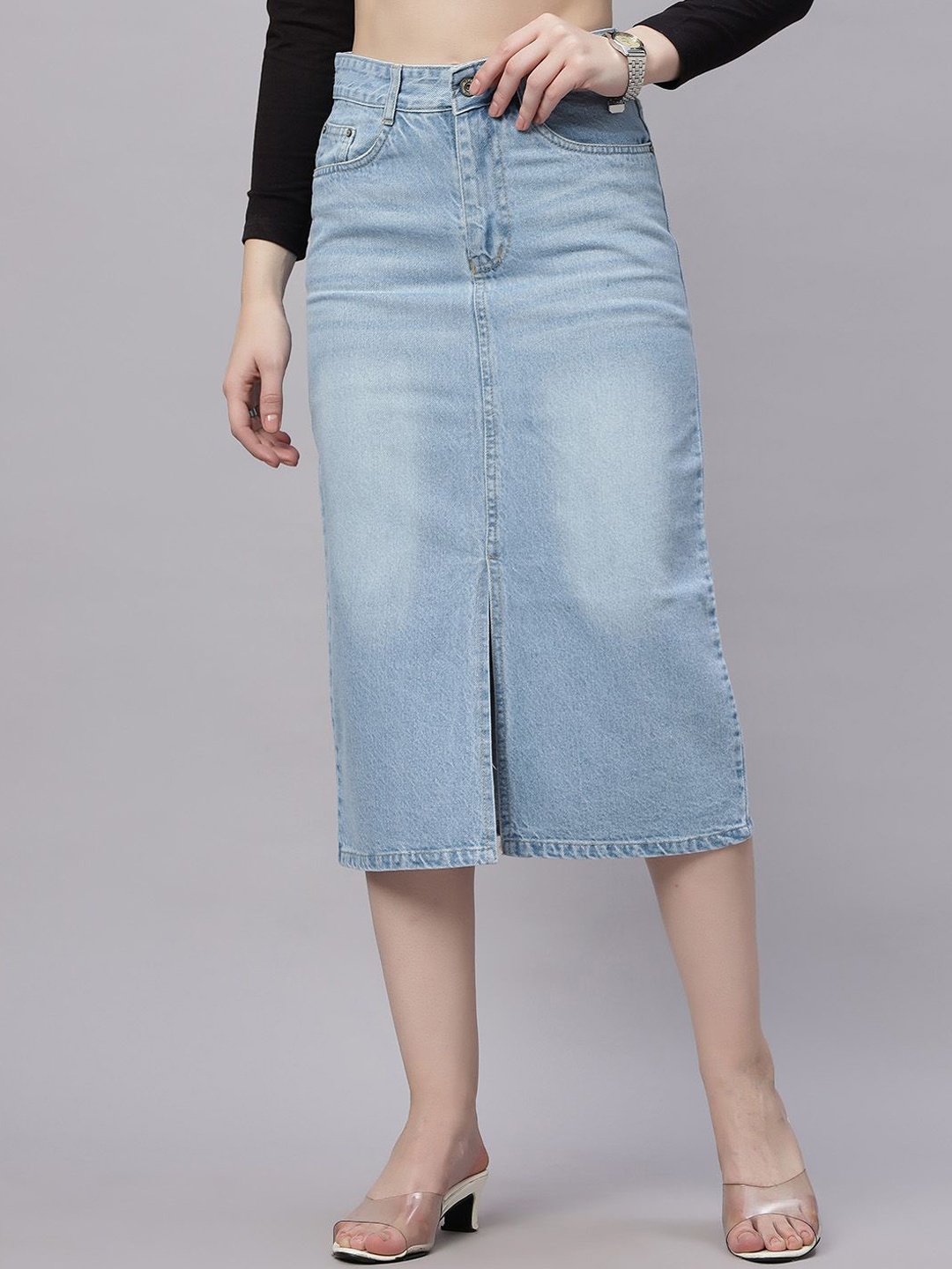 

ZUYA Ice Blue Whisker Denim Women Skirt Chic & Timeless Look