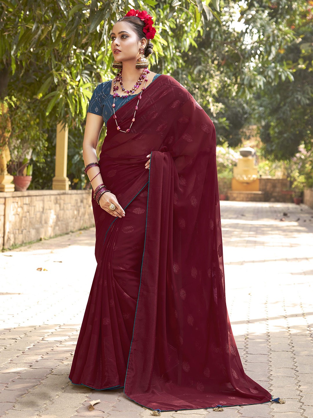 

VIRENDRA TEXTILES Woven Design Pure Georgette Saree, Burgundy