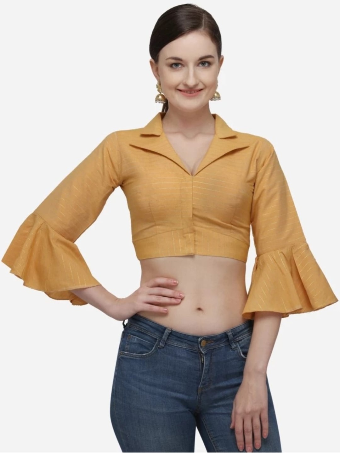 

HERE&NOW Umbrella Sleeve Saree Blouse, Mustard
