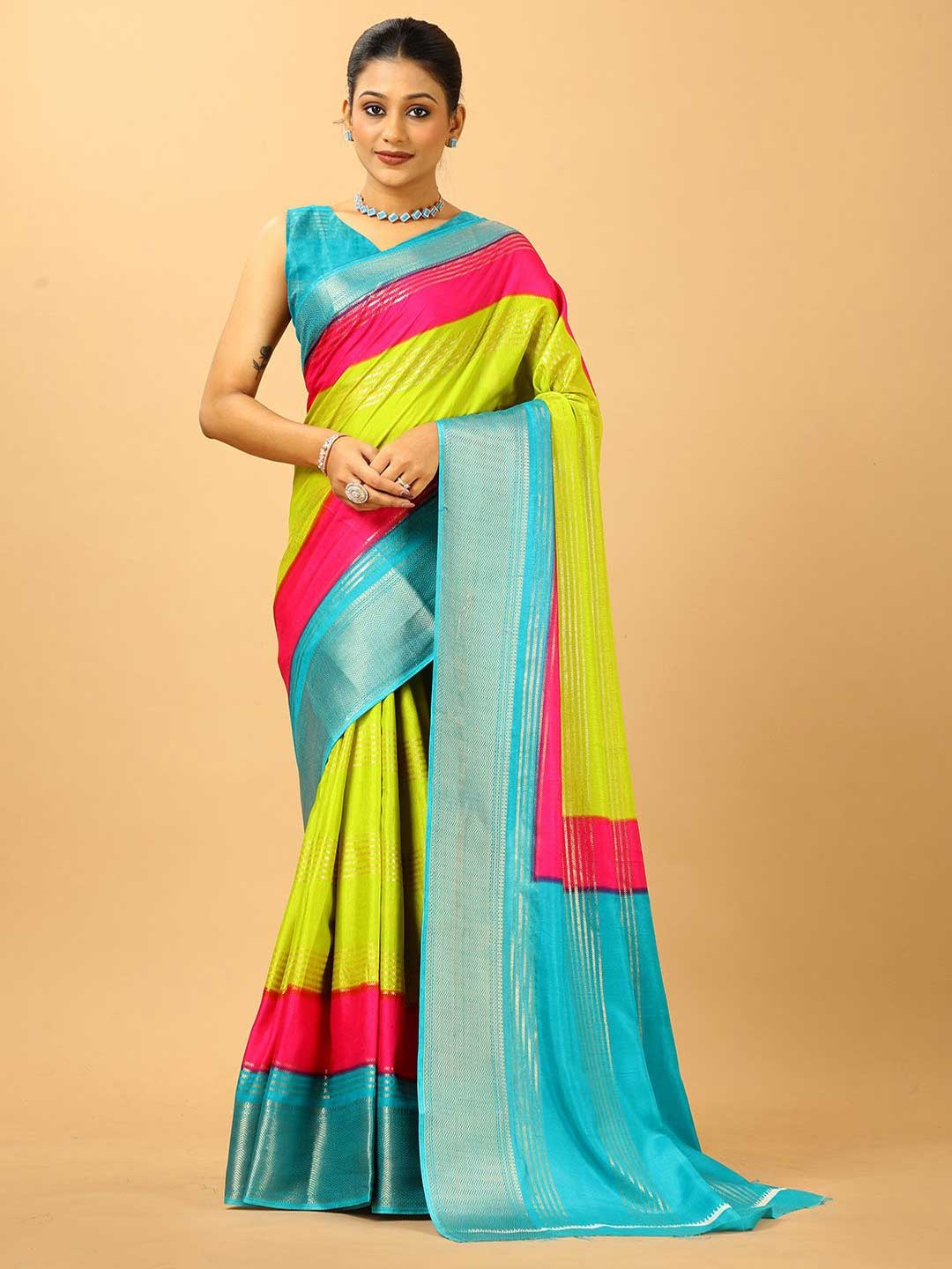 

NIRMAL CREATION Woven Design Zari Saree, Turquoise blue