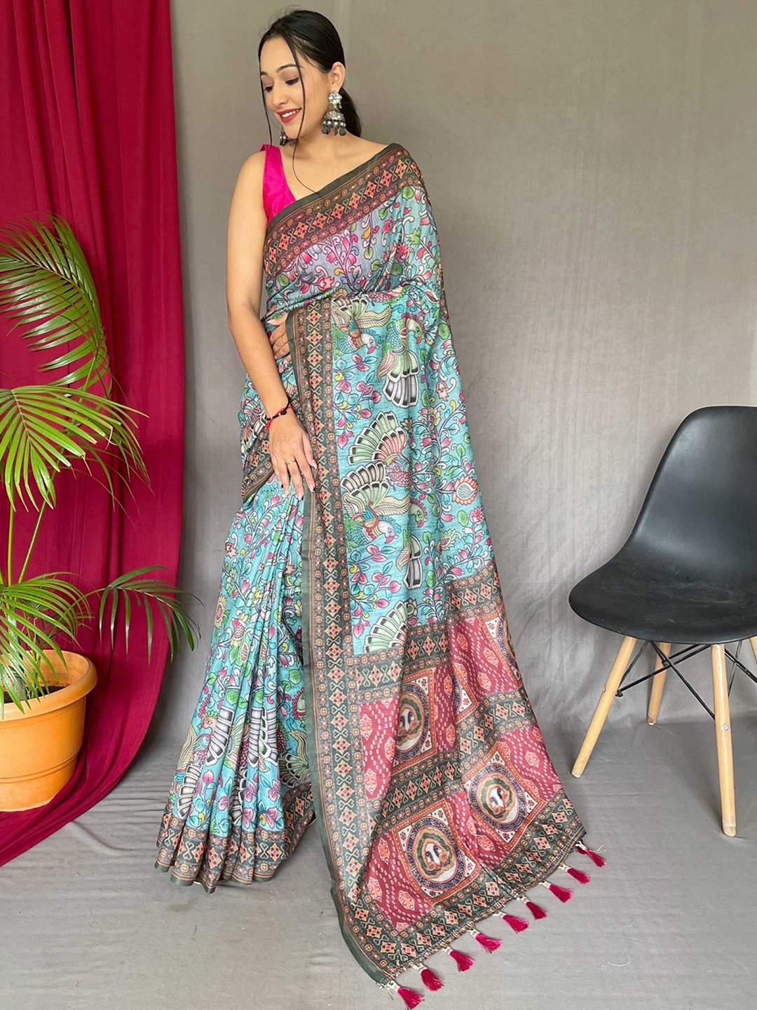 

DIVASTRI Kalamkari Saree, Blue