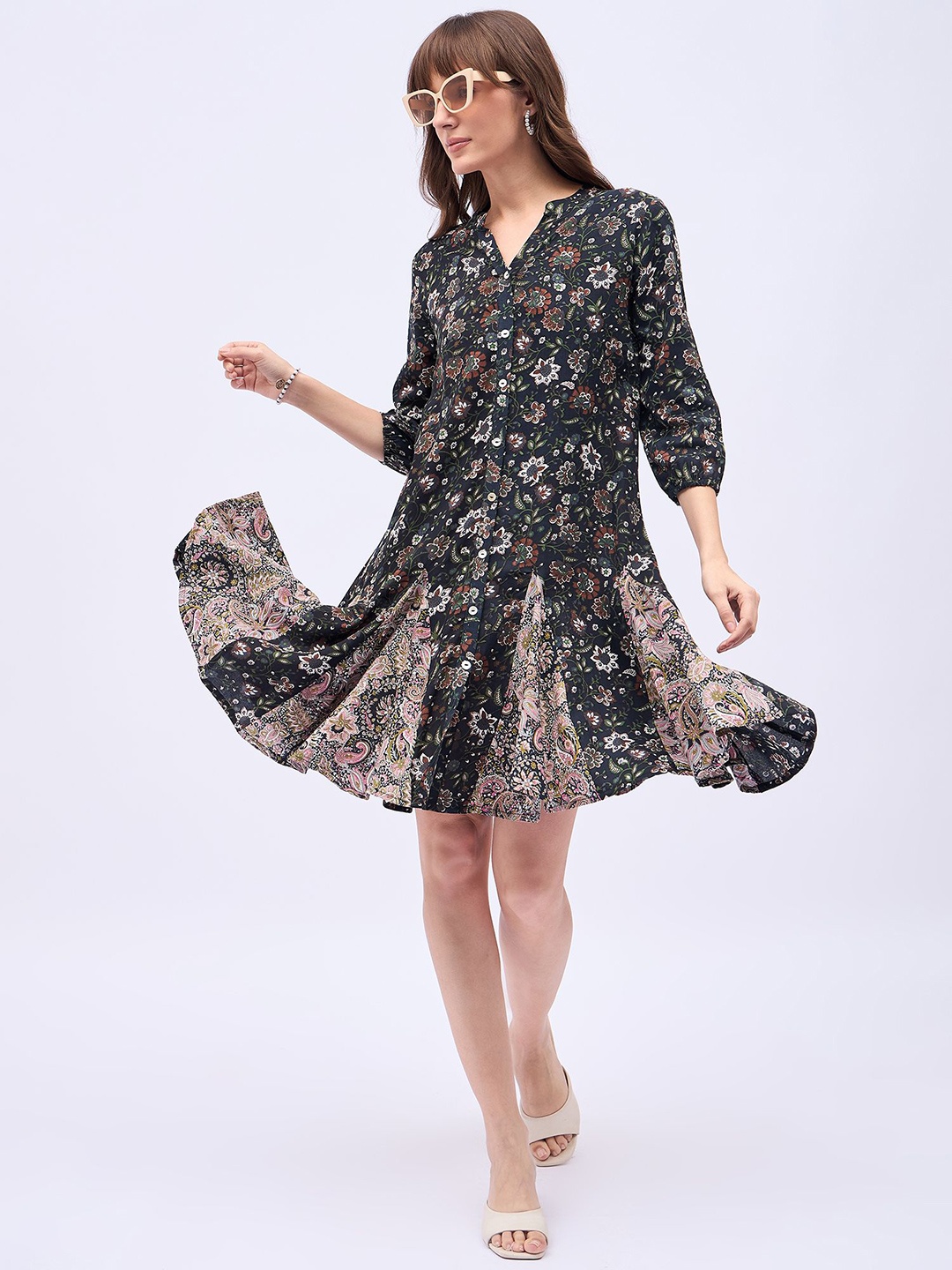 

all about you Floral Print Drop-Waist Dress, Black