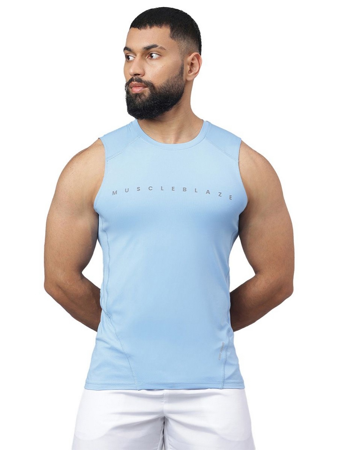 

MuscleBlaze Unisex Brand Logo Printed Round Neck Compression T-shirt, Blue