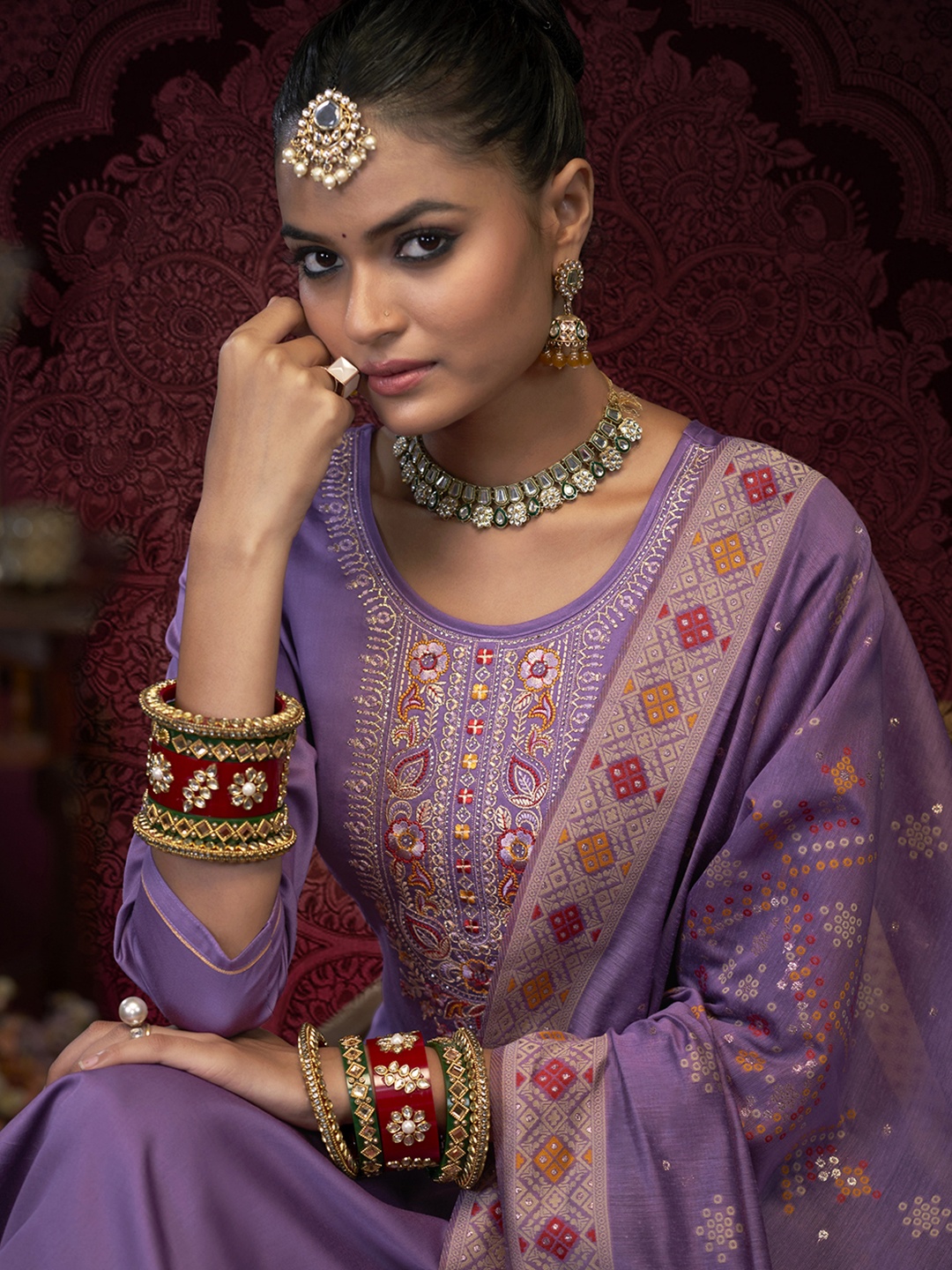 

Anouk Lavender Ethnic Motifs Embroidered Unstitched Dress Material