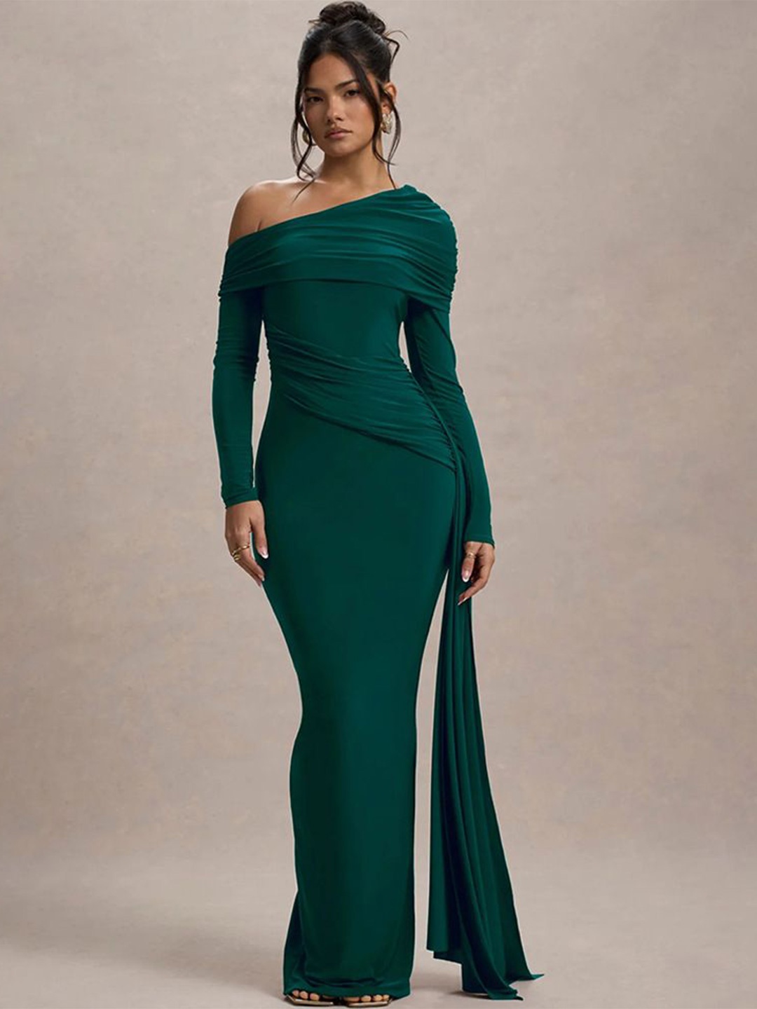 

MIAKEE Nelson One Shoulder Bodycon Maxi Dress, Green