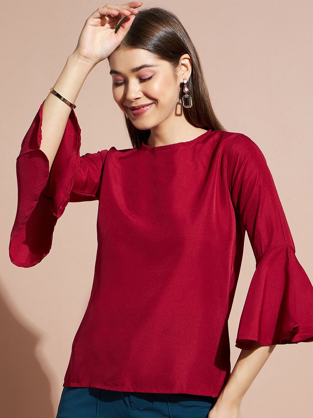 

DressBerry Bell Sleeve Crepe Top, Red