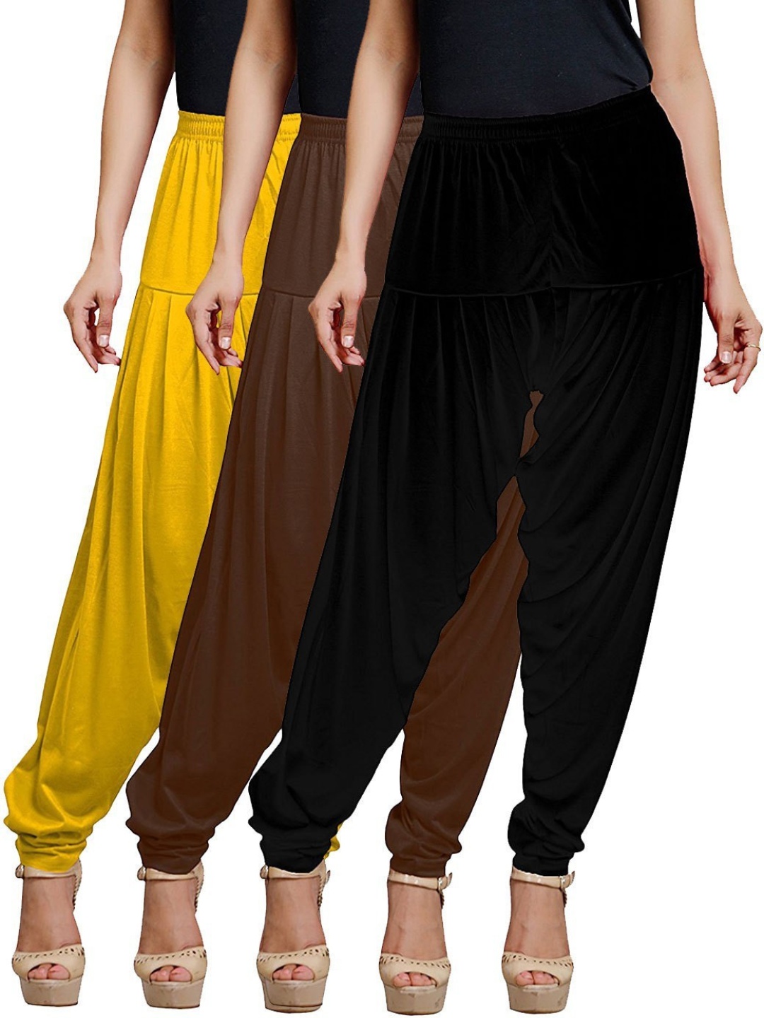 

AFRA GARMENTS Pack Of 3 Loose Fit Mid Rise Patiala, Black