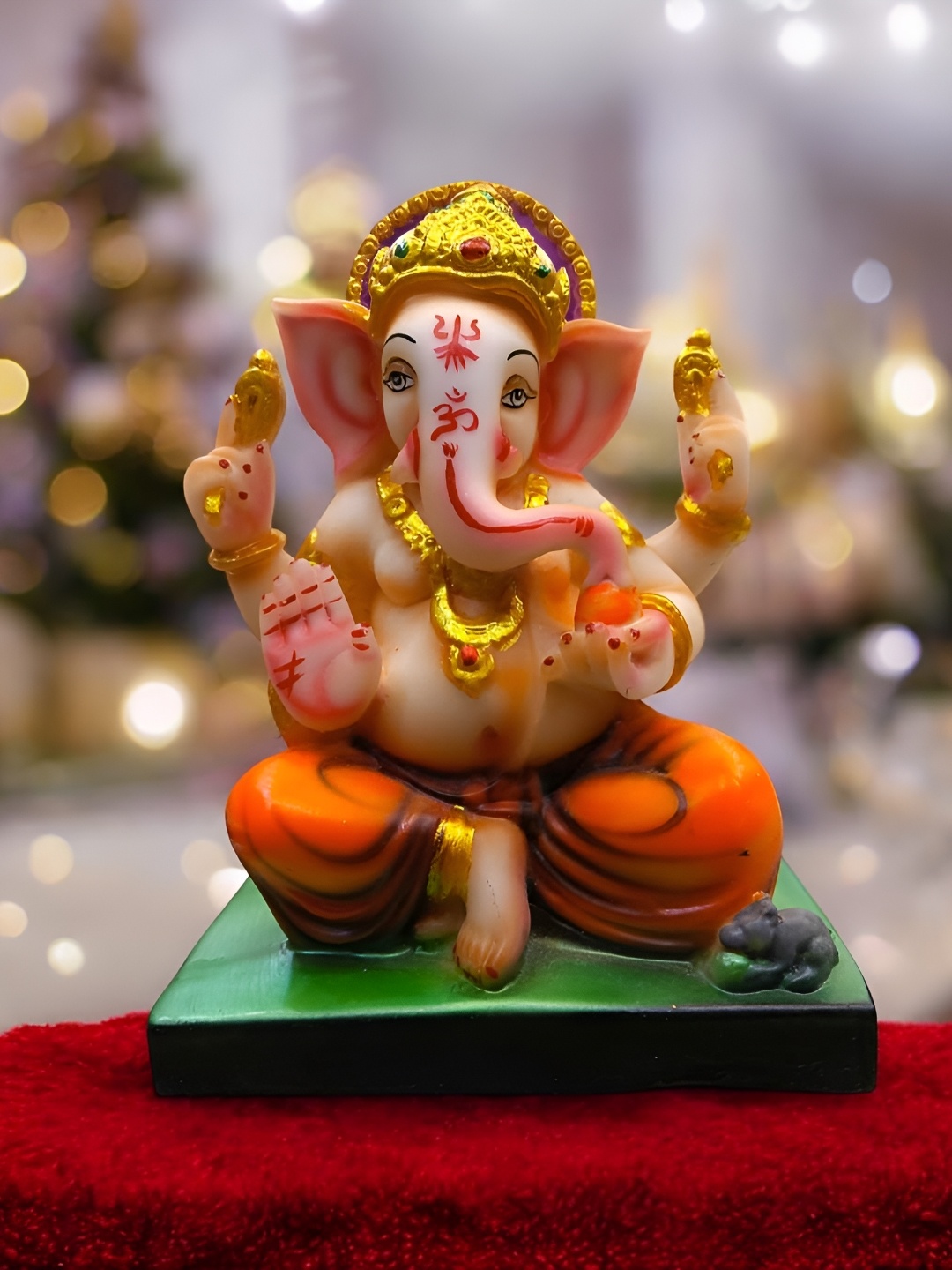 

SANKALAN CREATIONS Beige And Gold-Toned Religious Ganesha Idol Marble Showpiece