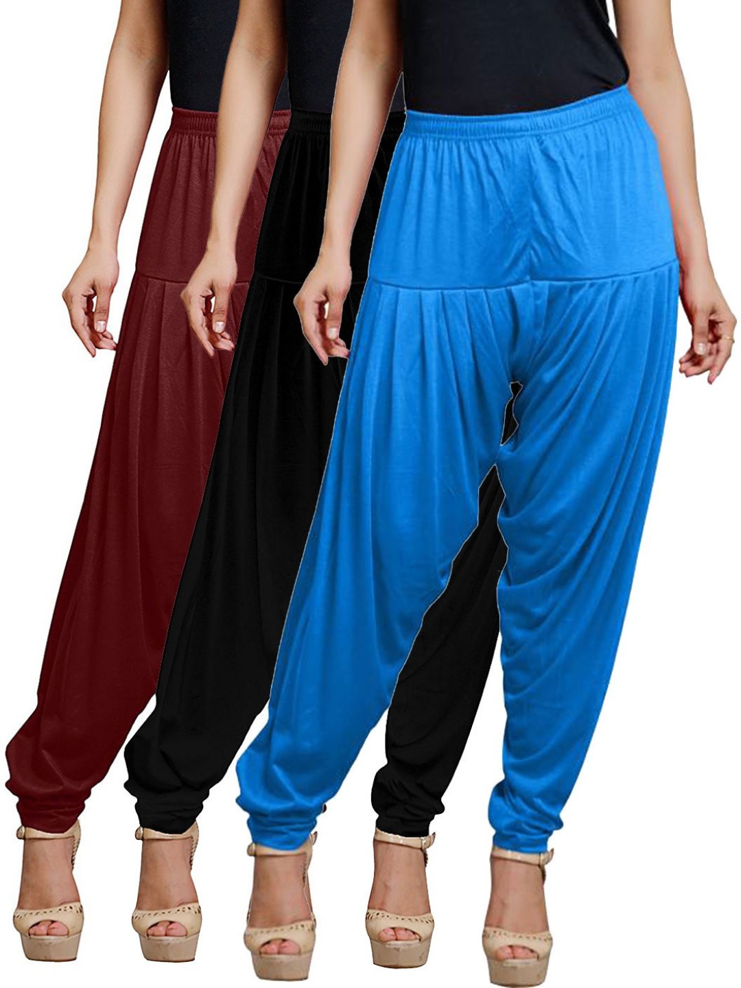 

AFRA GARMENTS Women Pack Of 3 Mid-Rise Patiala, Black