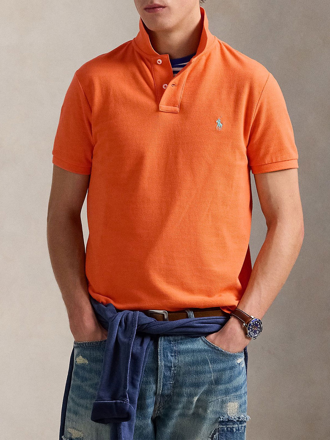 

Polo Ralph Lauren Men Solid Polo Collar Cotton Slim Fit T-shirt, Orange