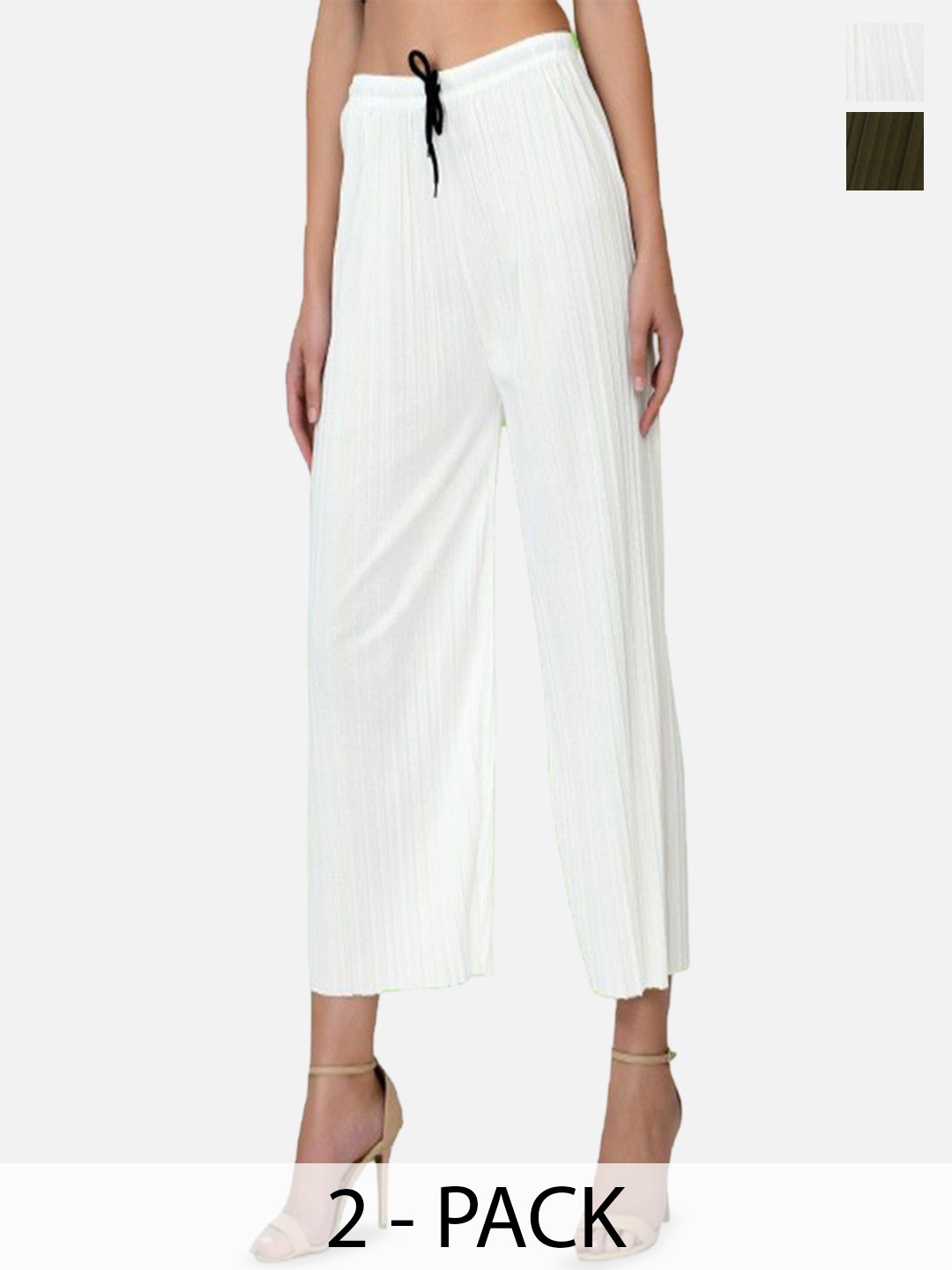 

Purser Women Pack of 2 Original Regular Fit Mid-Rise Pleated Parallel Trousers, White
