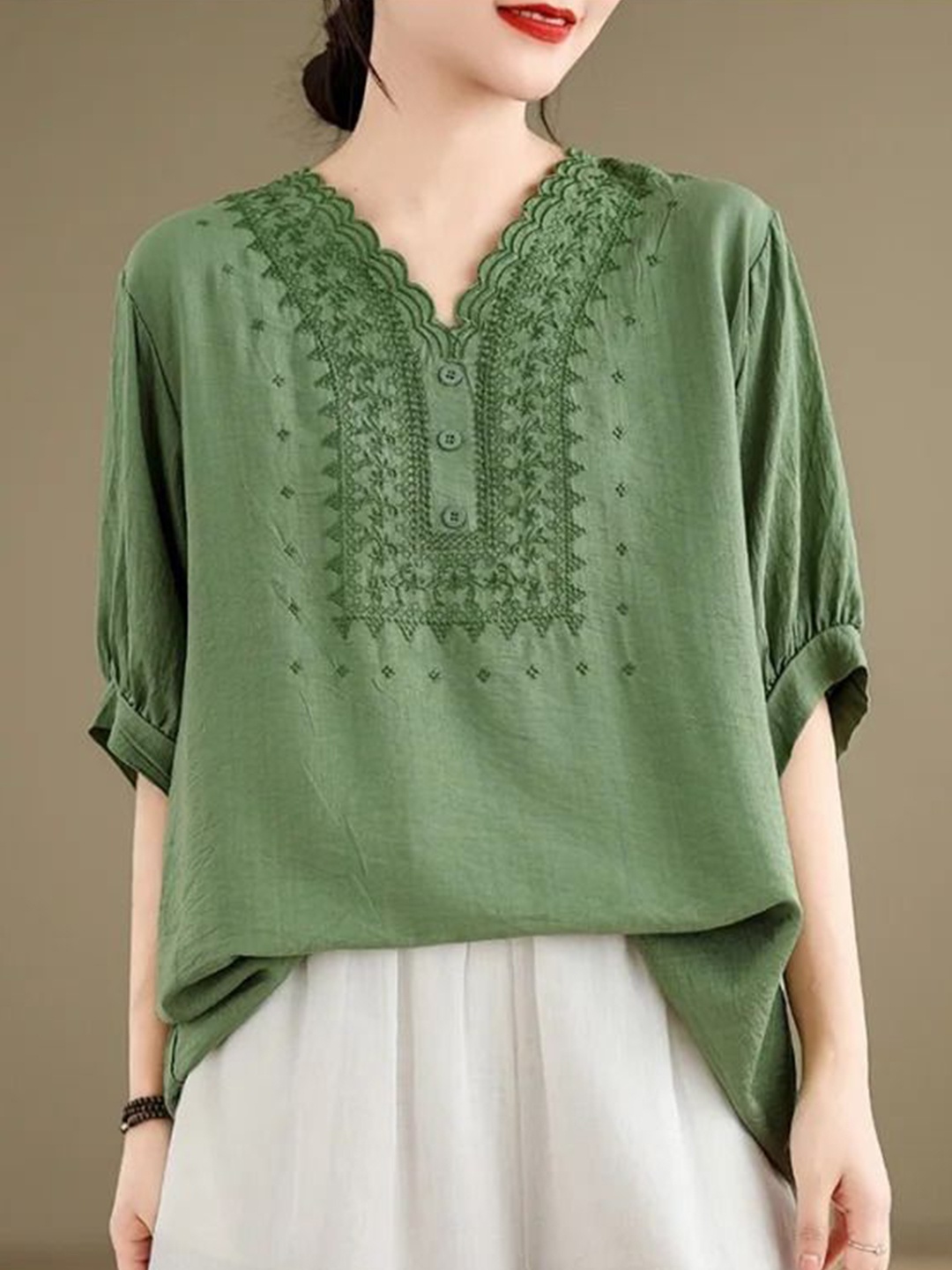 

Sidhidata Embroidered Top, Green