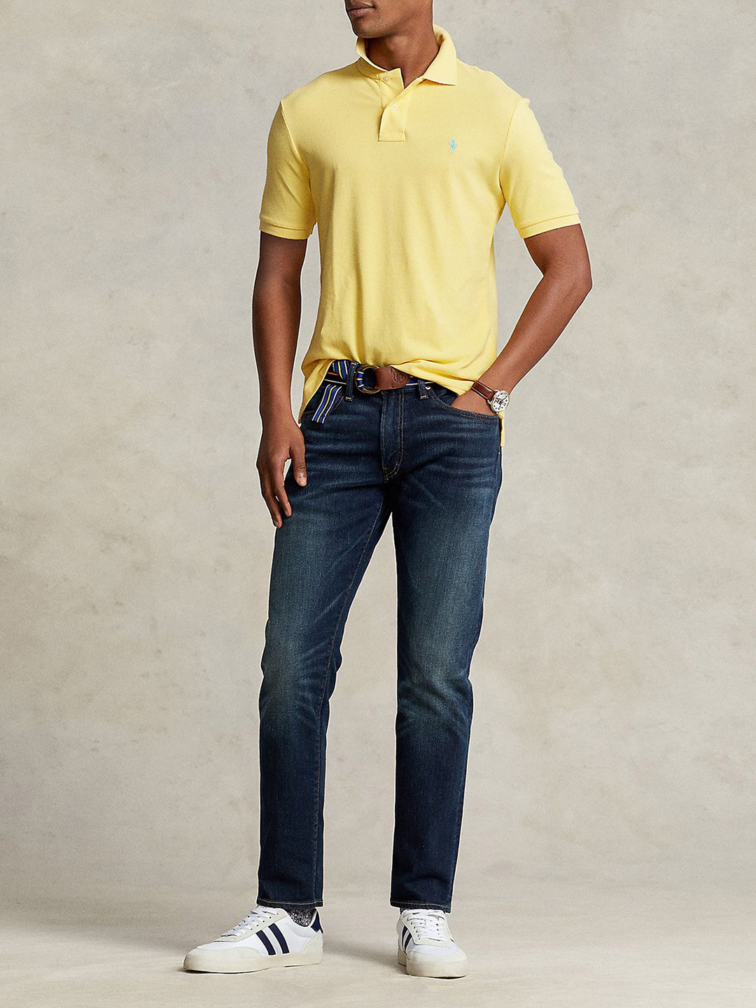 

Polo Ralph Lauren Men Solid Polo Collar Cotton Slim Fit T-shirt, Yellow