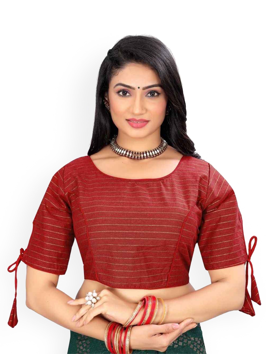 

HERE&NOW Round Neck Zari Weaving Saree Blouse, Maroon