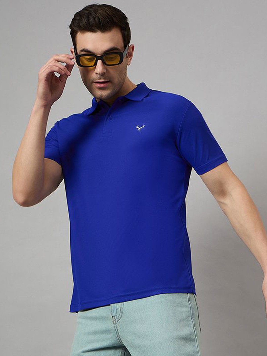 

BRONATION Men Solid Polo Collar Cotton T-shirt, Blue