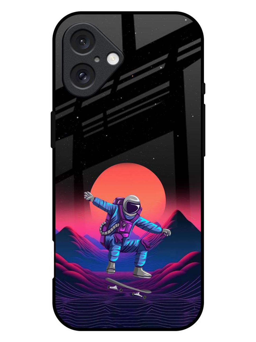 

QRIOH Retro Astronaut Printed iPhone 16 Plus Back Case, Black