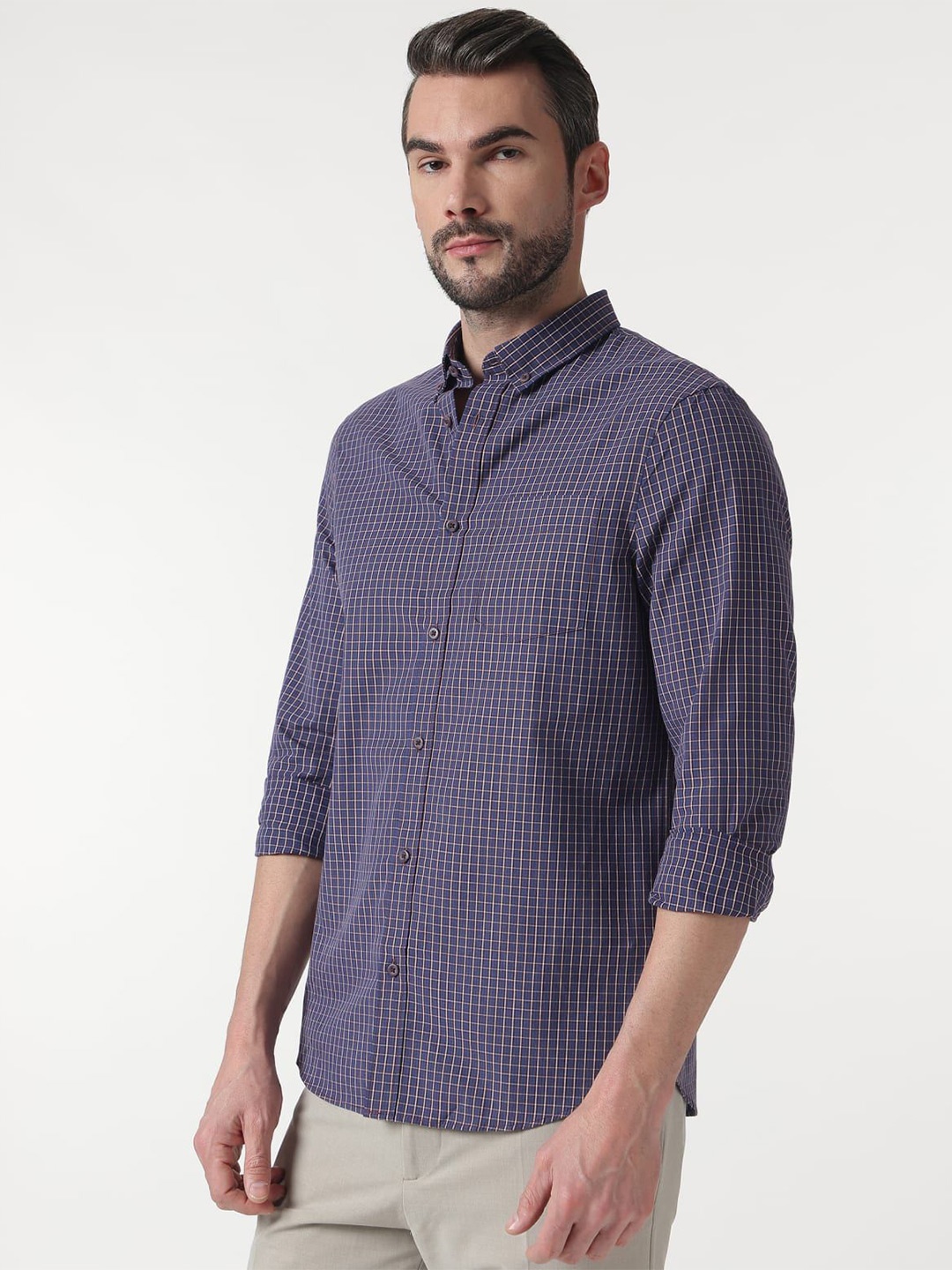 

Marks & Spencer Men Grid Tattersall Checks Opaque Checked Casual Shirt, Purple