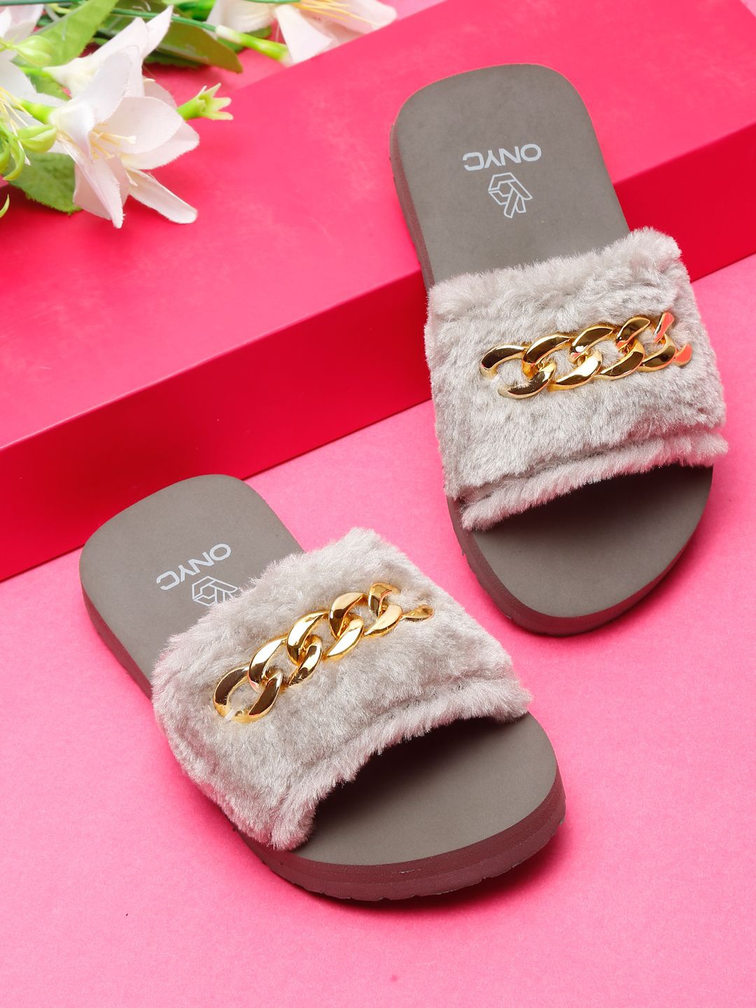 

ONYC Girls Printed Sliders, Grey
