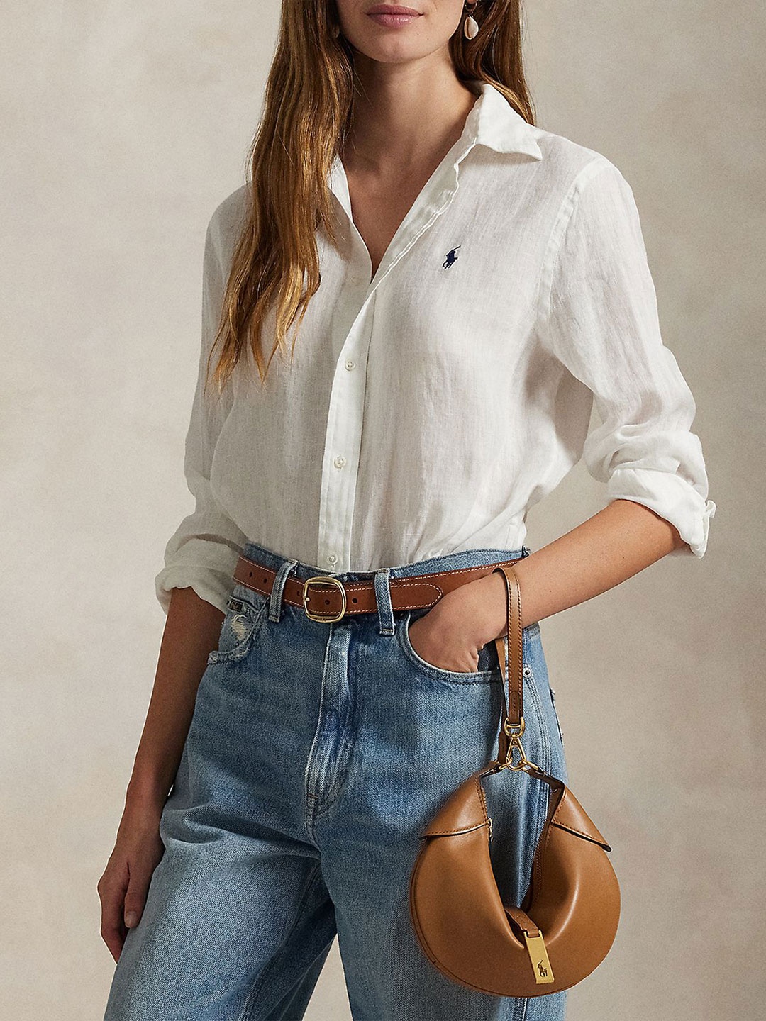 

Polo Ralph Lauren Women Spread Collar Solid Linen Casual Shirt, White