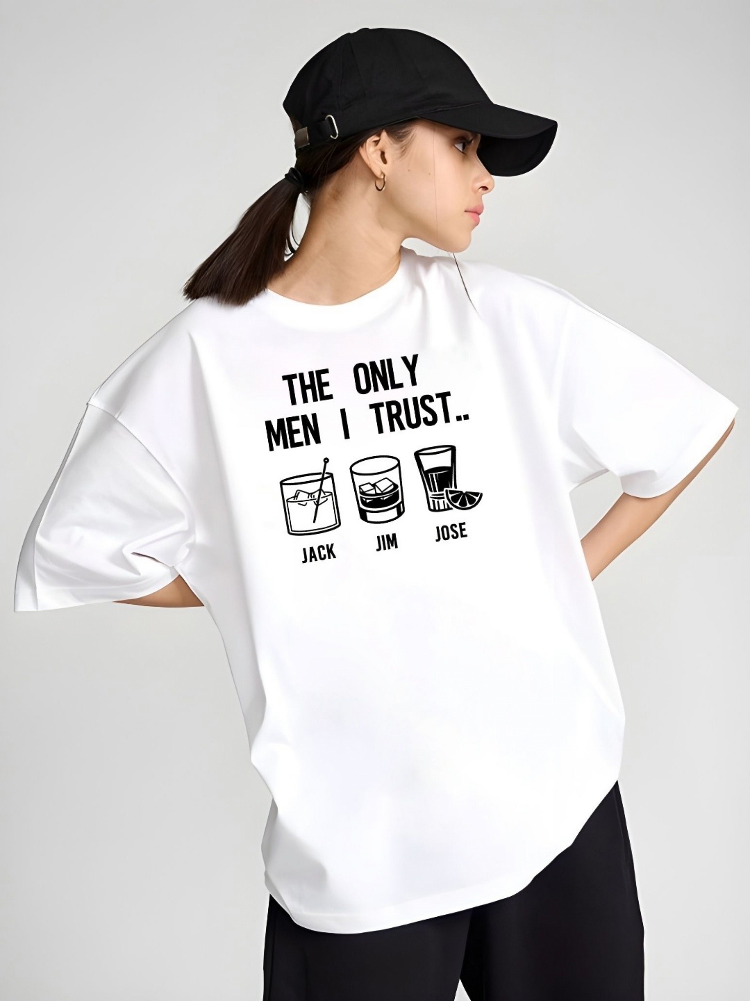 

SZN Women Graphic Printed Round Neck Cotton Oversized T-shirt, White