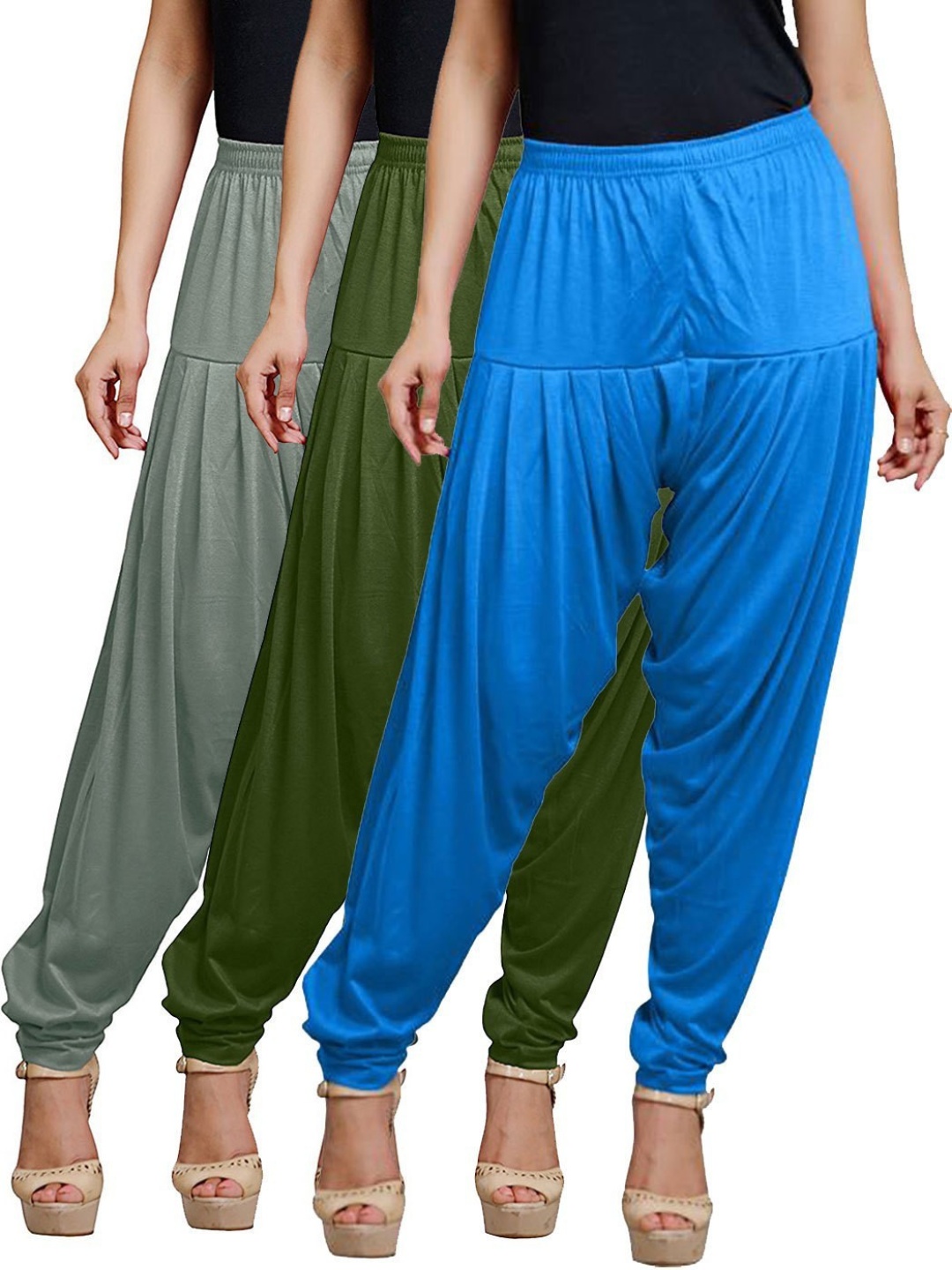 

AFRA GARMENTS Women Pack Of 3 Loose Fit Mid Rise Patiala, Blue