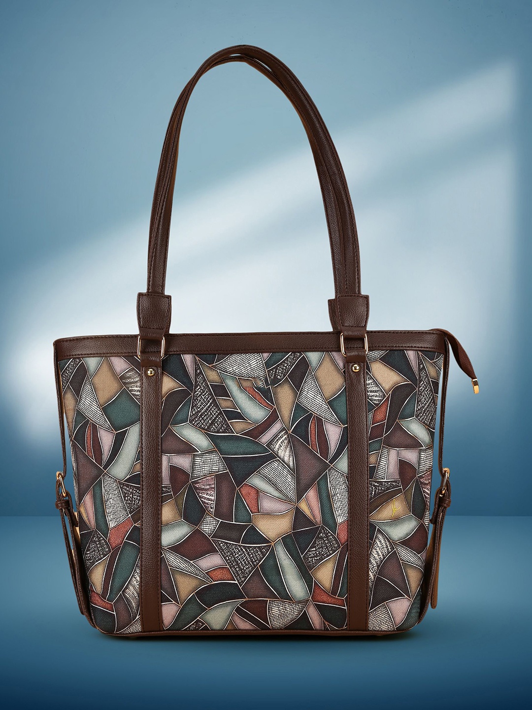 

PEARLUXIS Women Geometric Printed Structured Leather Shoulder Bag, Green