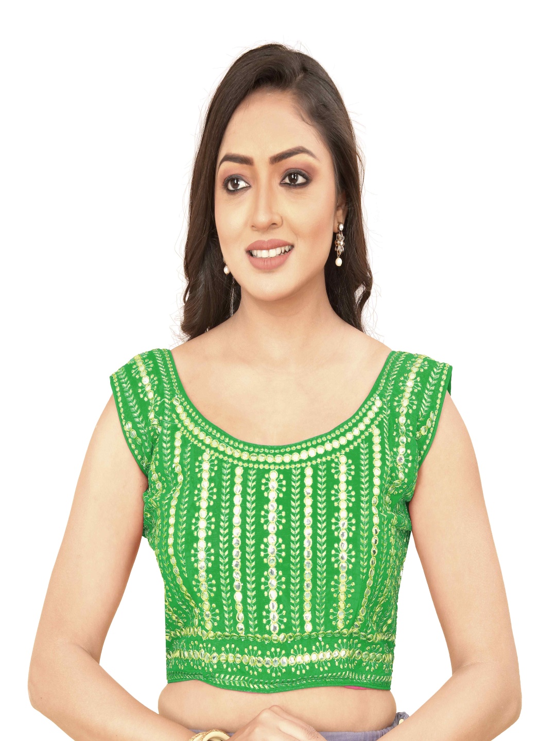 

HERE&NOW Embellished Padded Saree Blouse, Green