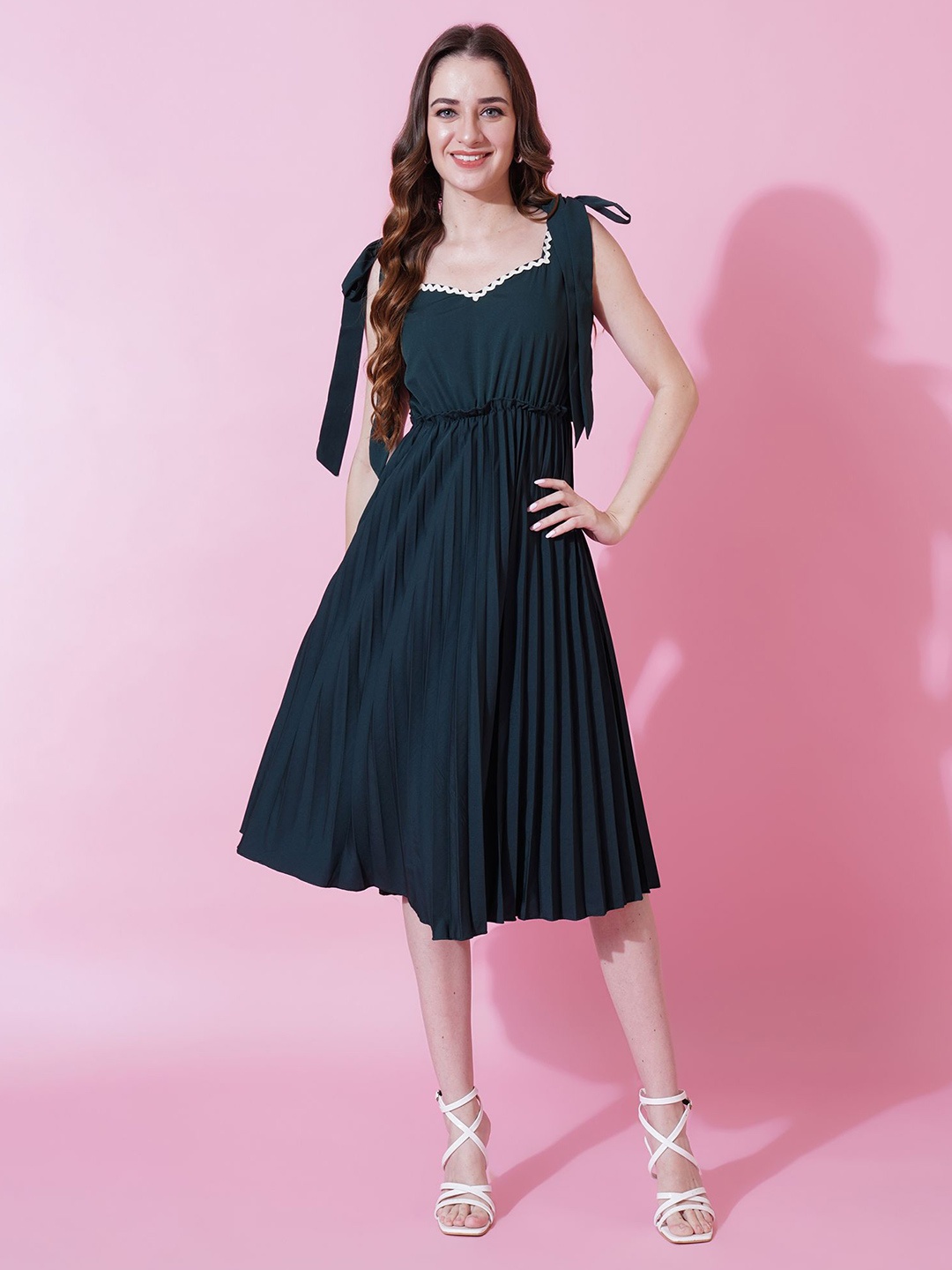 

YANAMORA Crepe Fit & Flare Midi Dress, Green