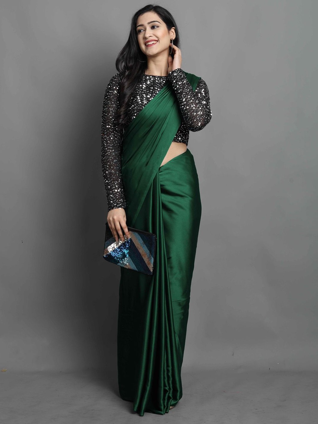 

DIVASTRI Satin Saree, Green