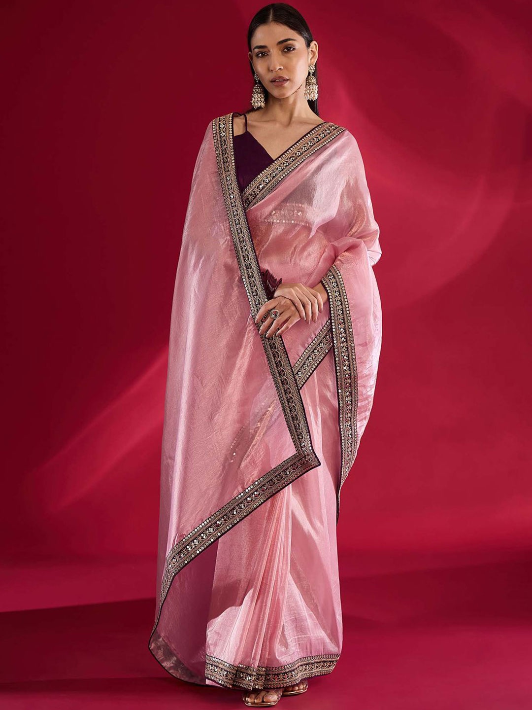 

all about you Beads and Stones Saree, Pink