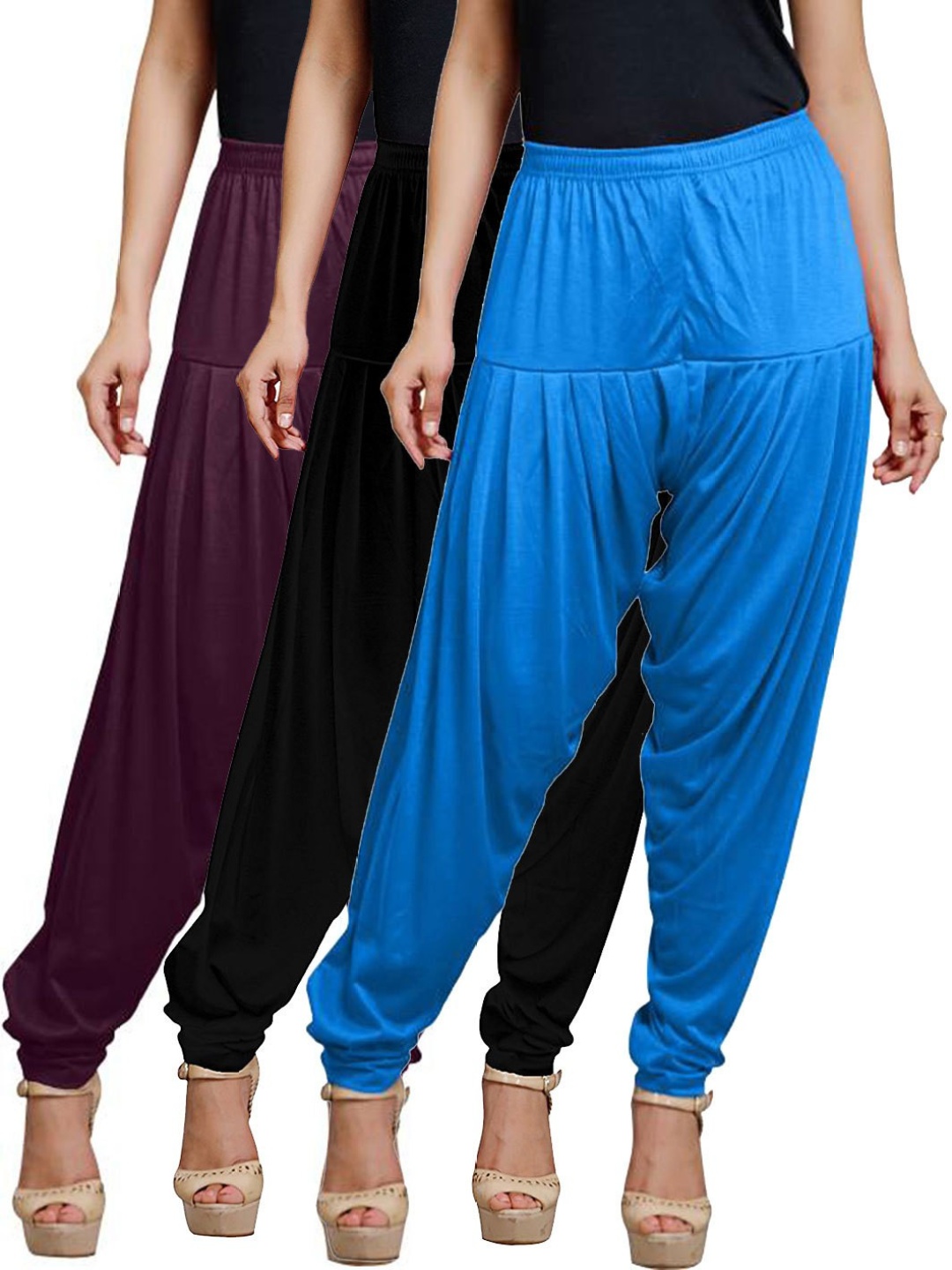 

AFRA GARMENTS Women Pack Of 3 Mid Rise Loose Fit Patiala, Blue
