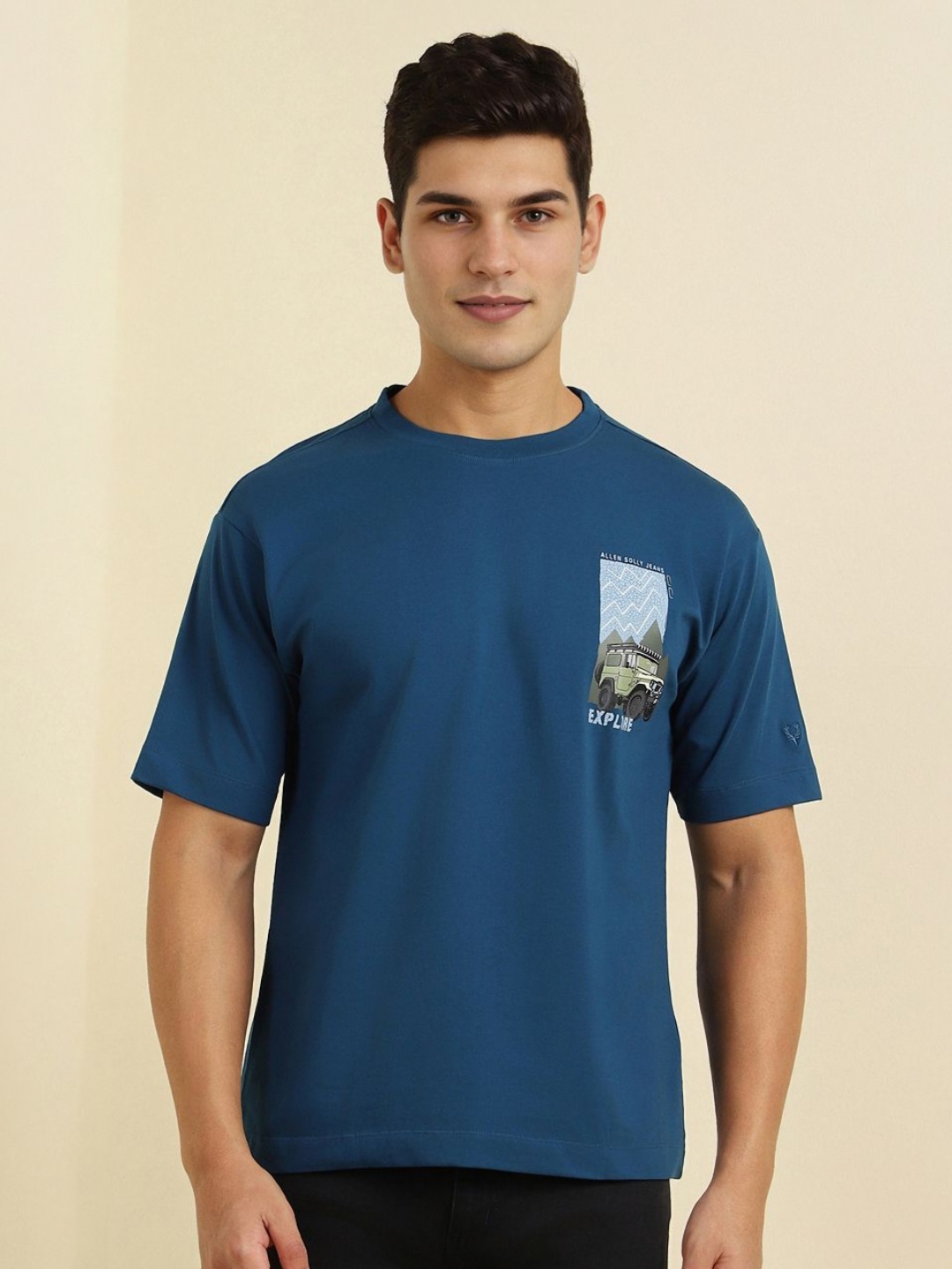 

Allen Solly Men Graphic Printed Round Neck Cotton T-shirt, Navy blue