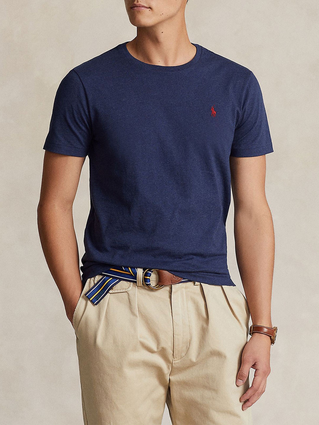 

Polo Ralph Lauren Men Solid Round Neck Cotton Slim Fit T-shirt, Navy blue