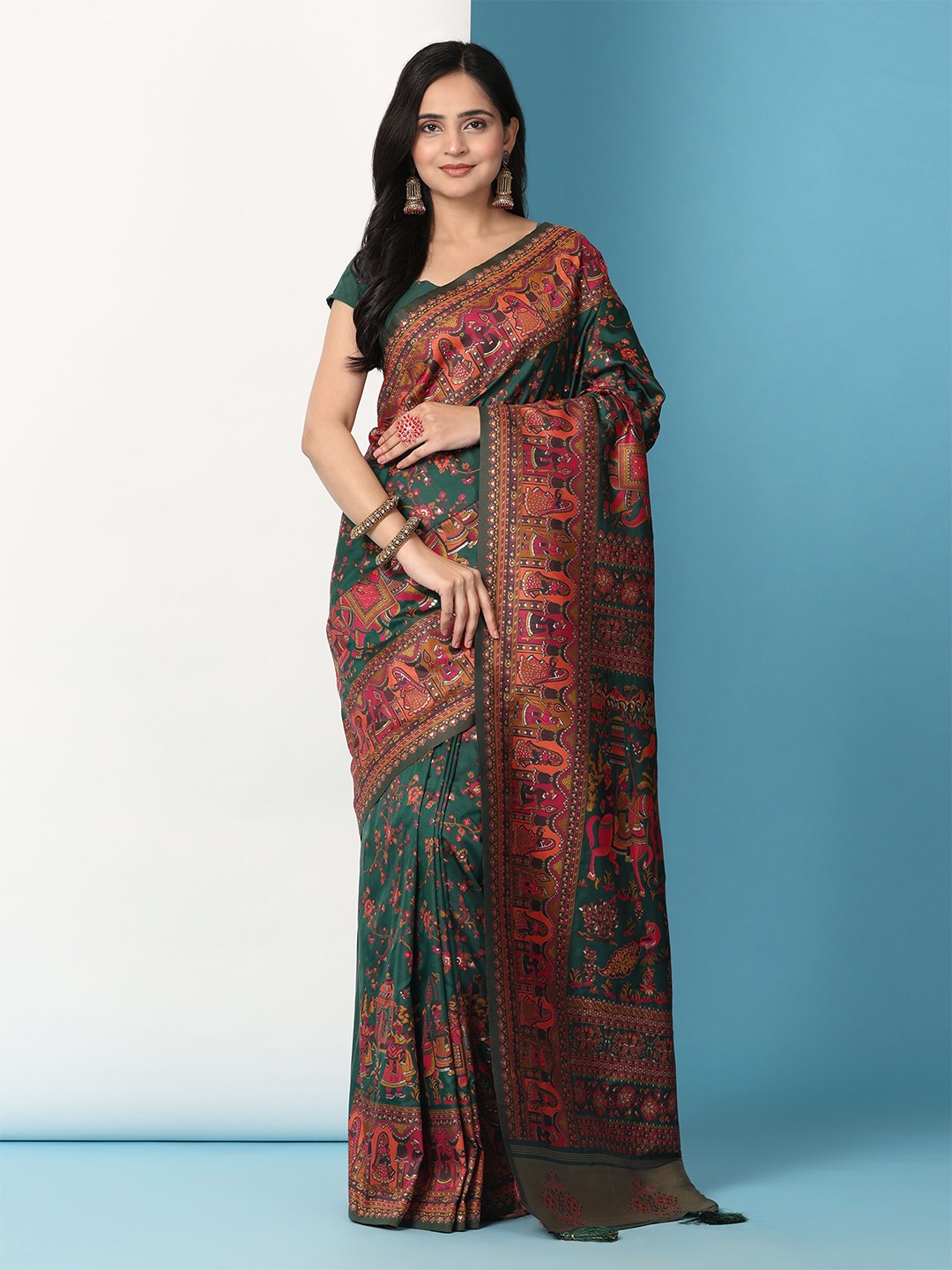 

Pionex Woven Design Zari Banarasi Saree, Green