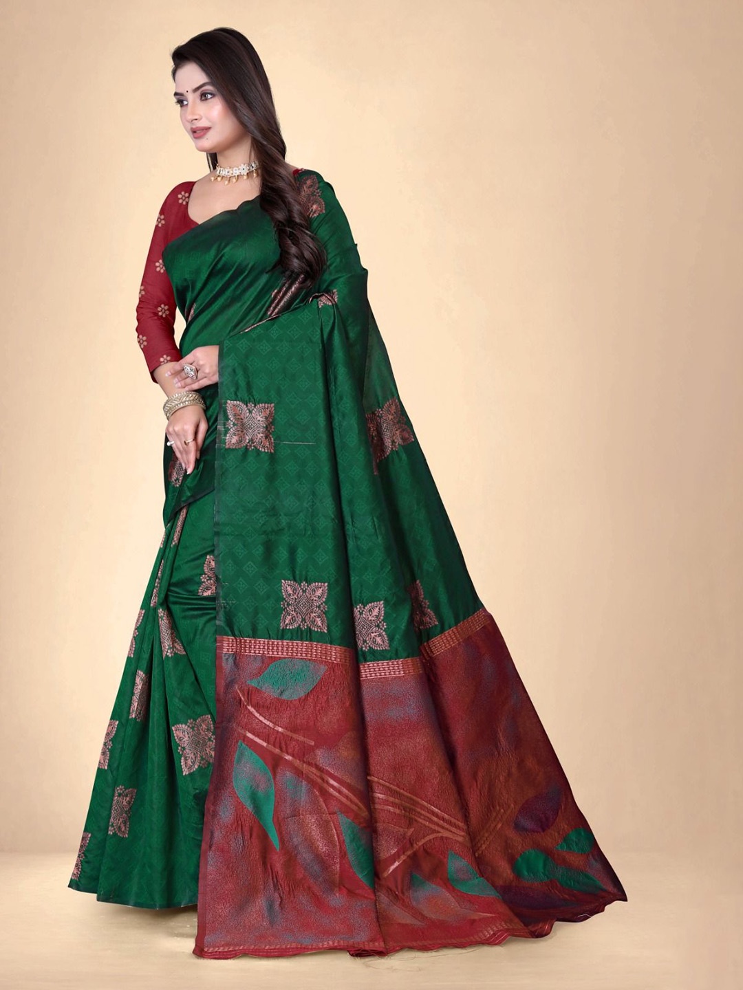 

Abhilasha Ethnic Motifs Woven Design Pure Silk Kanjeevaram Saree, Green