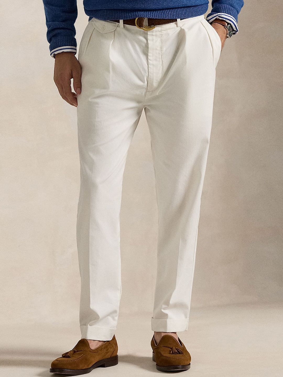 

Polo Ralph Lauren Men Pure Cotton Slim Tapered Fit Pleated Twill Pant, White
