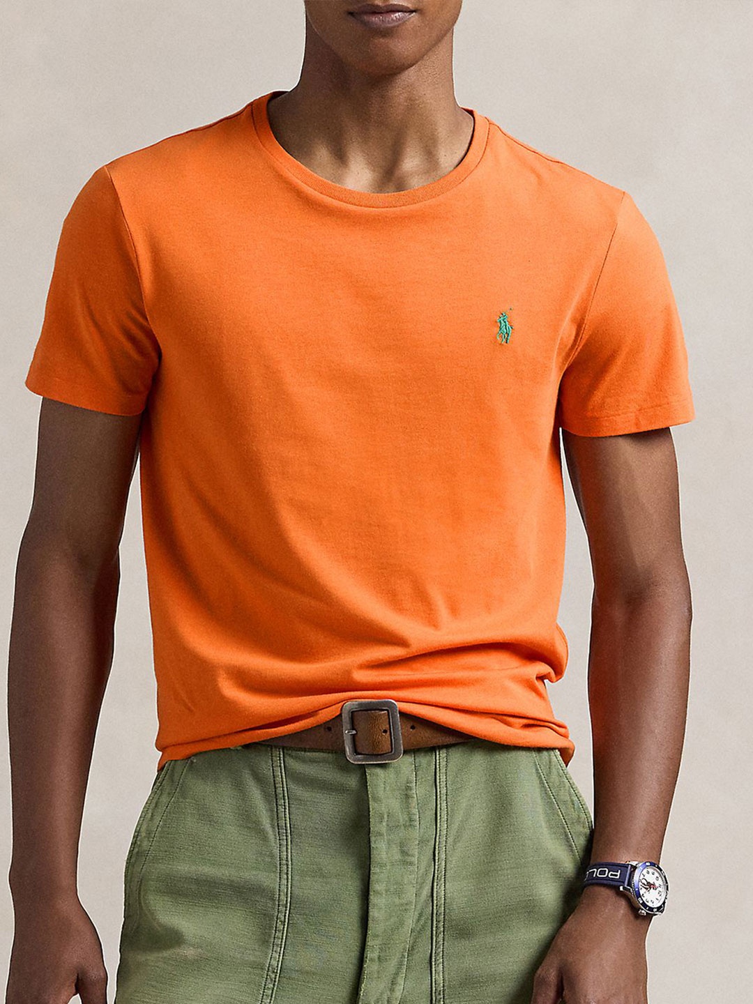 

Polo Ralph Lauren Men Solid Round Neck Cotton Slim Fit T-shirt, Orange