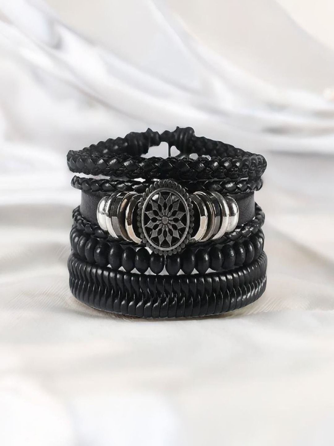 

The Roadster Lifestyle Co Oxidized Wheel & Leather Beads Bracelet, Brown
