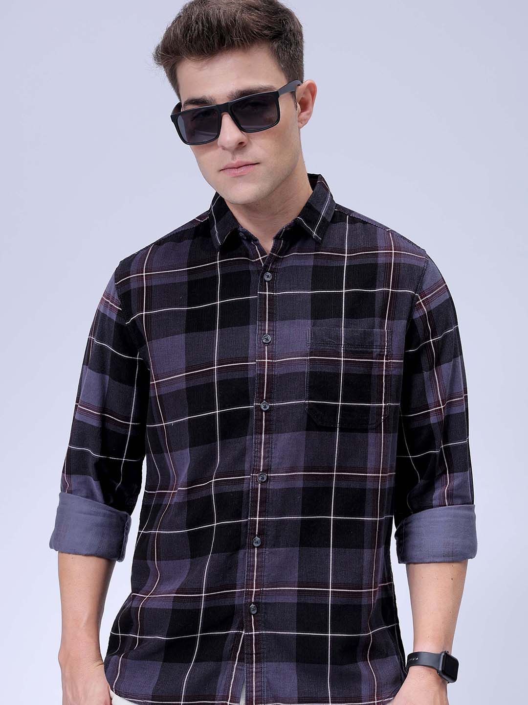 

The Indian Garage Co Men Spread Collar Checked Casual Shirt, Purple