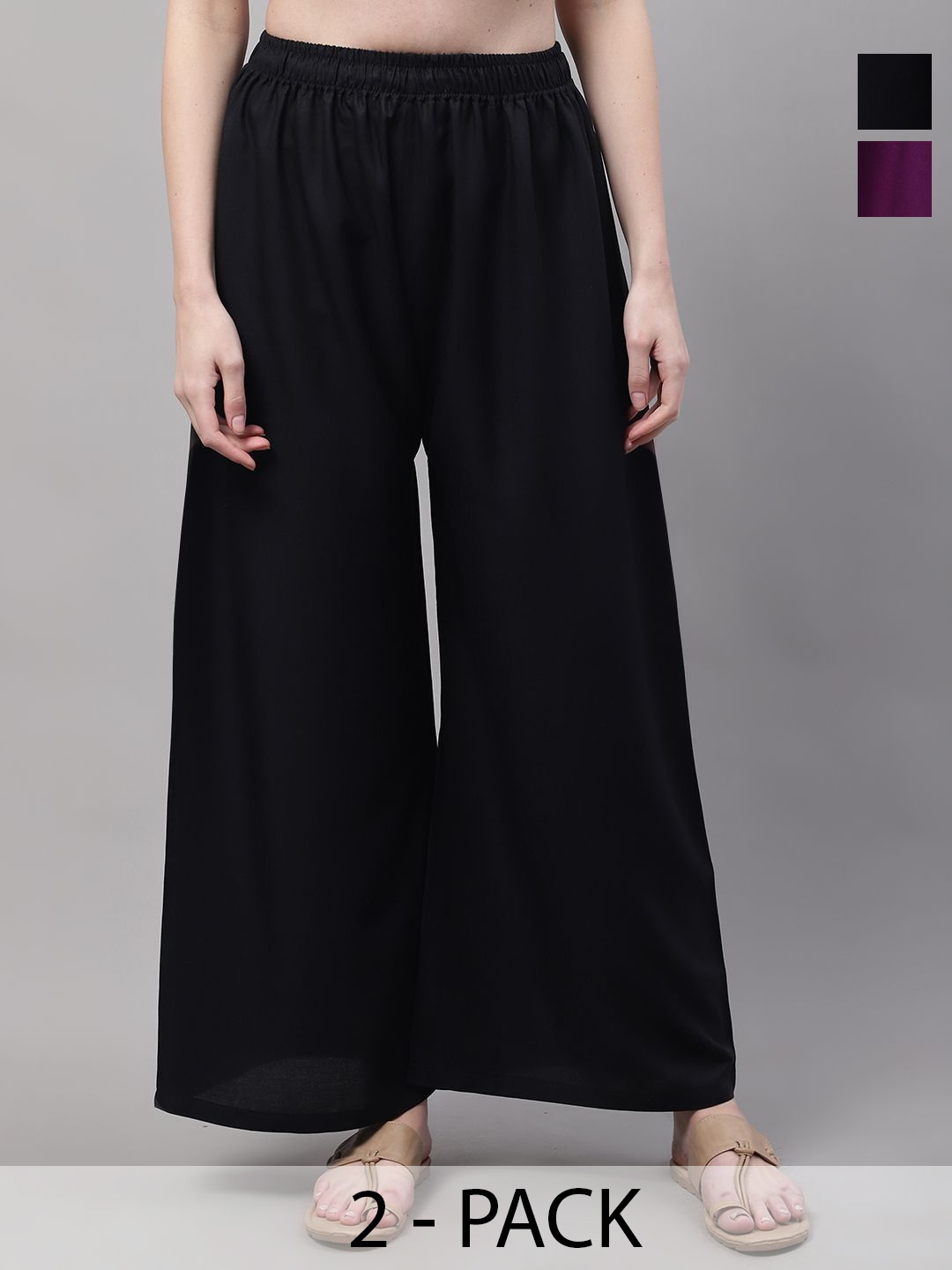 

Valles365 by S.C. Women Pack Of 2Flared Palazzos, Purple