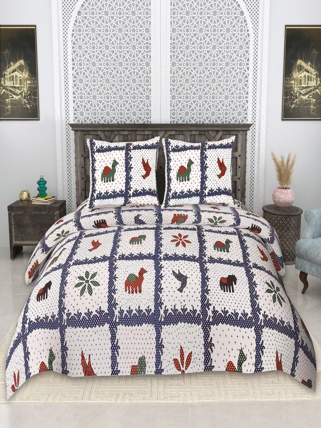 

CHICERY White & Grey Floral 210 TC King Bedsheet Set 2.74 m x 2.74 m
