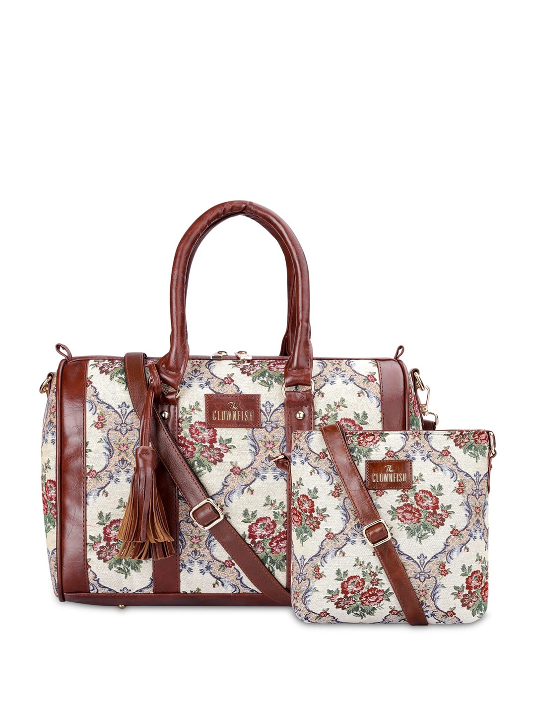 

THE CLOWNFISH Women Floral Printed Bowling Handheld Bag, White